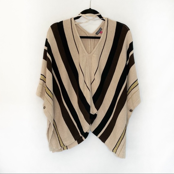 Vince Camuto Sweaters - Vince Camuto Cardigan Poncho Black and Tan with Gold Accent